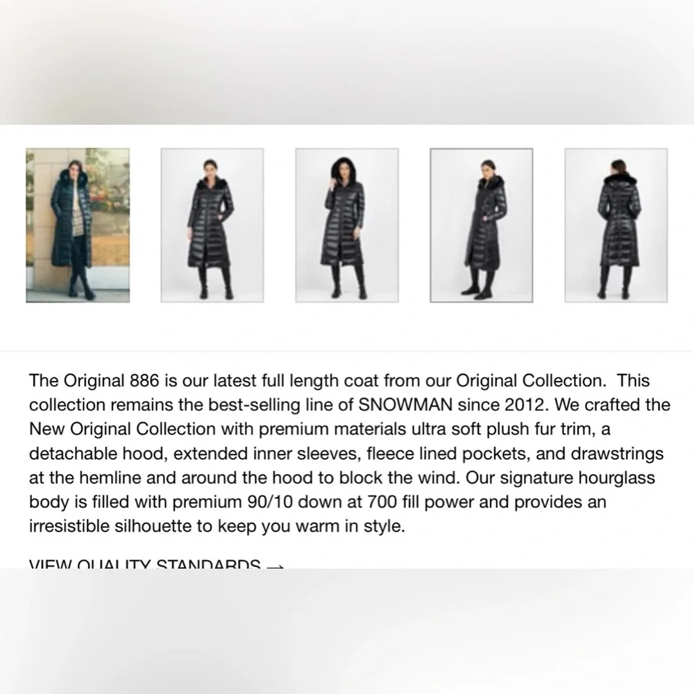 Snowman black down long puffer coat with real fur hood size Large - Picture 13 of 13
